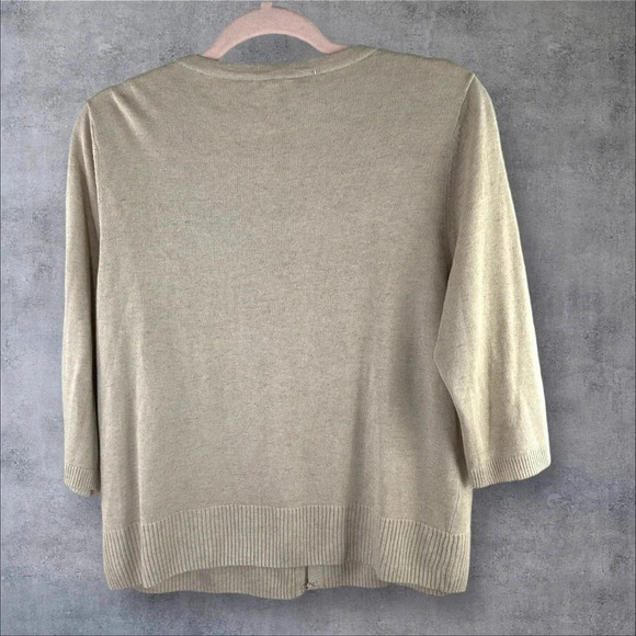 Chicos Linen Blend Treasured Trinkets Beaded Cardigan Sweater Size 2 Large Tan - Picture 2 of 13